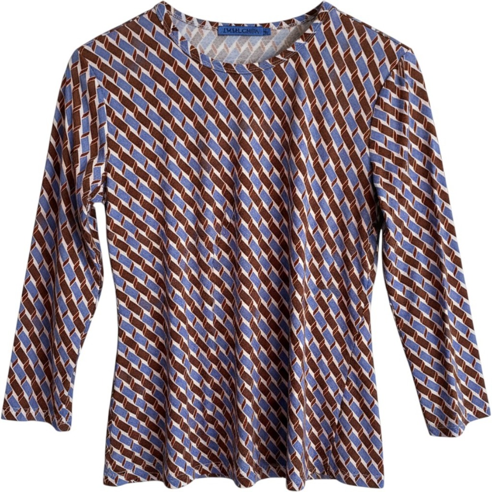 J.McLaughlin Womens XS Blue Brown Geometric Lattice Catalina Cloth Top
